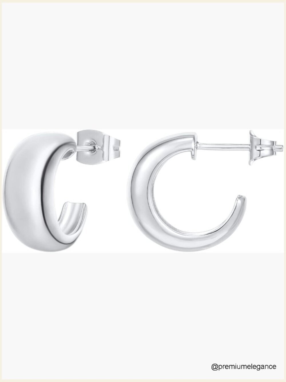 14K Gold Plated Thick Dome Huggie Earrings - Small Chunky Silver Post Hoops